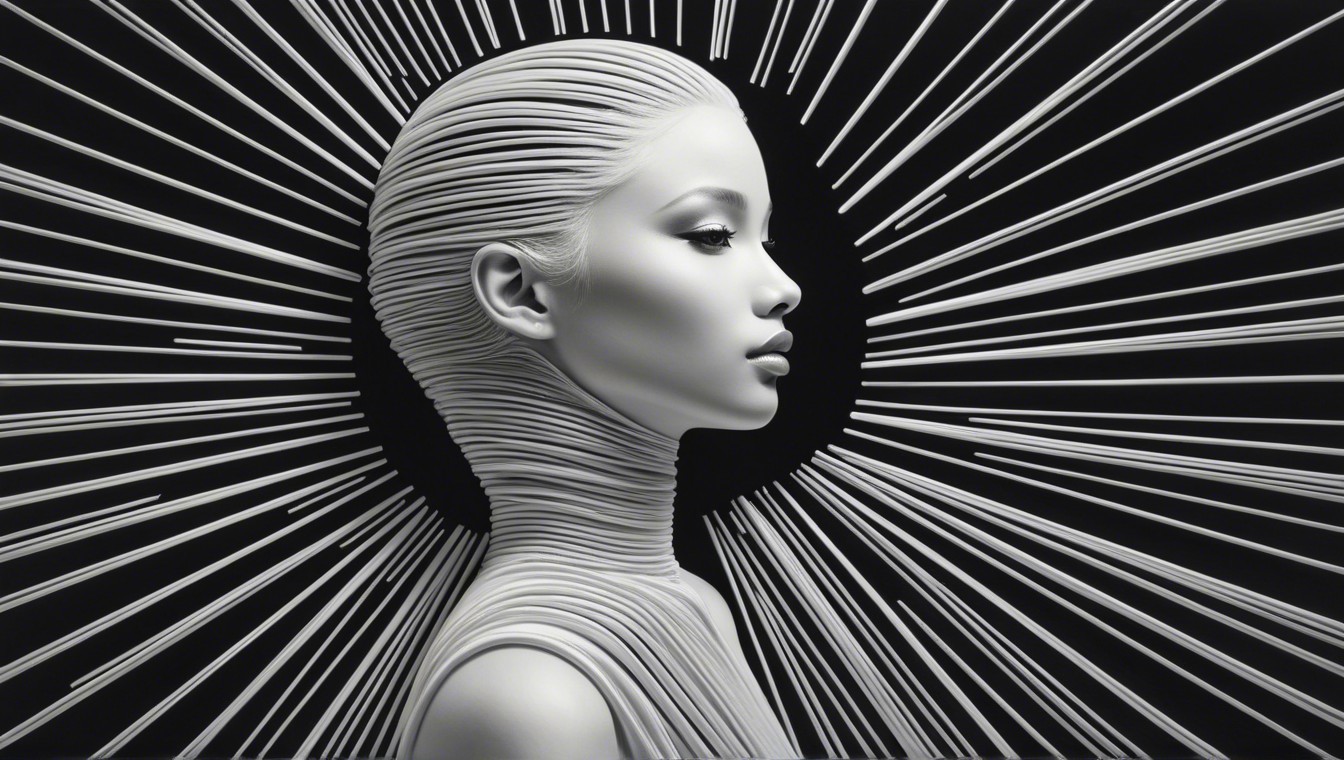 Profile of a Woman with Flowing Hair and Radiant Lines