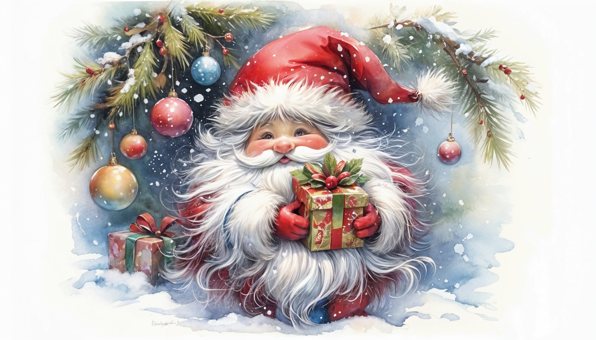 Cheerful Santa Claus in Snowy Holiday Scene