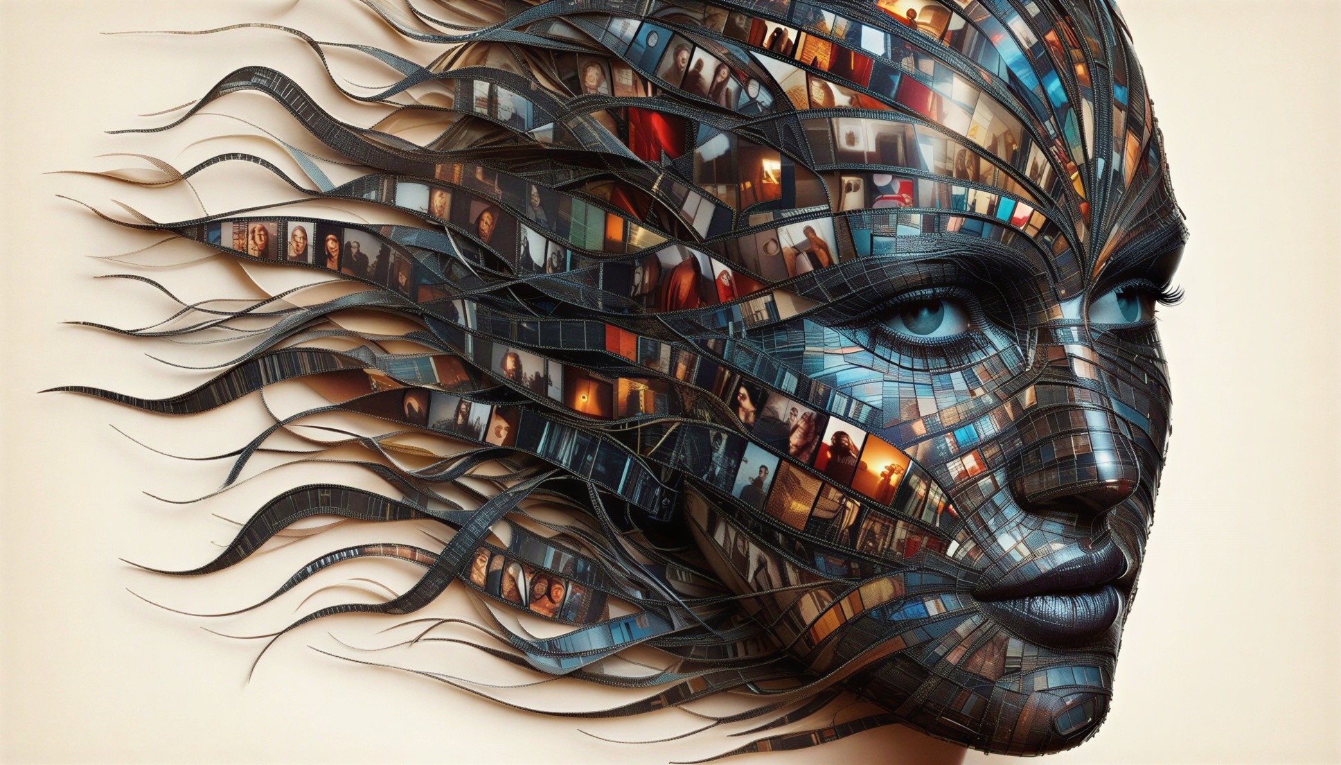 Intricate Woman's Face Made of Film Stills