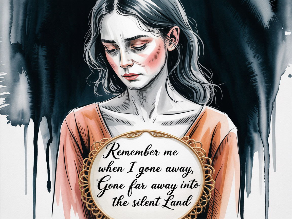 Melancholic Woman in Vintage Dress with Poignant Text