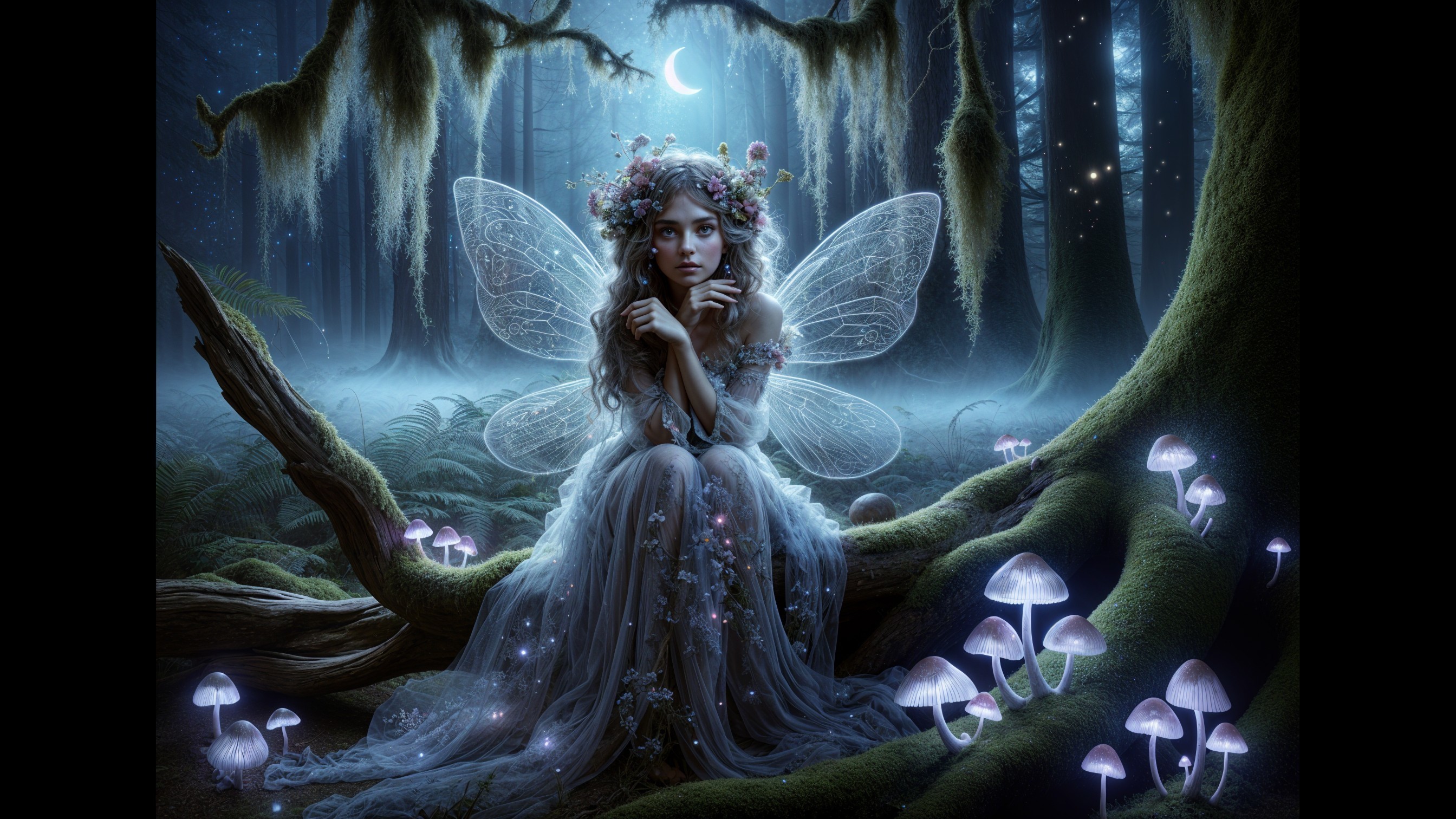 Fairy in Enchanted Twilight Forest Setting