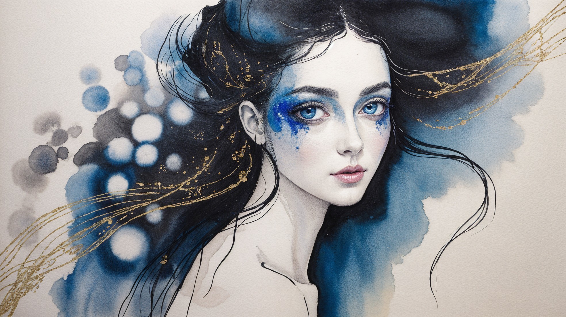 Portrait of a Young Woman with Blue Eyes and Hair