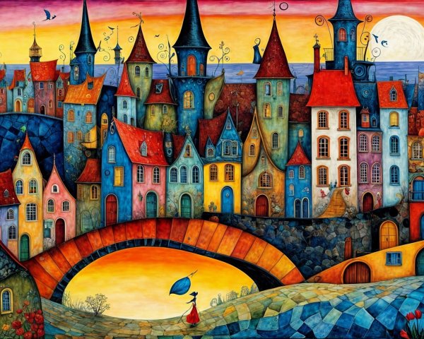 Colorful Cityscape with Charming Buildings and River