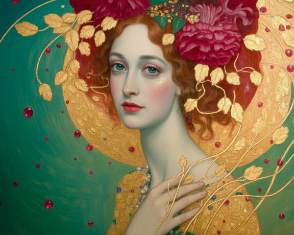 Ethereal Woman with Flowers and Turquoise Background