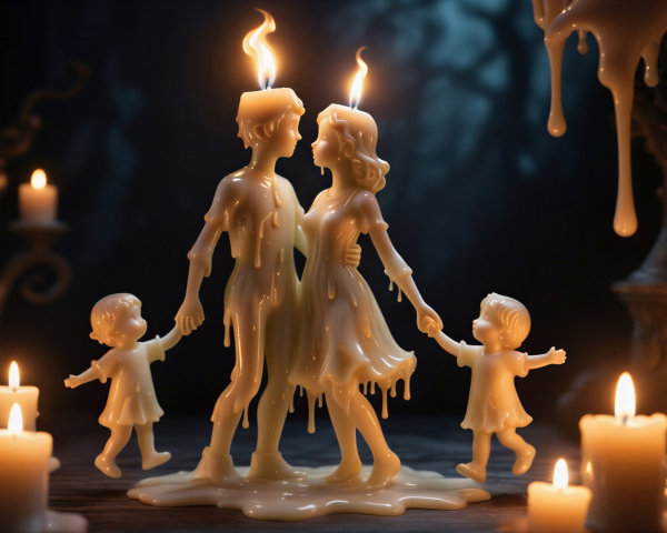 Whimsical Candle Sculpture of a Family of Four
