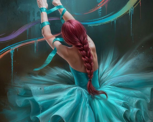 Ballet Dancer in Turquoise Tutu with Colorful Background