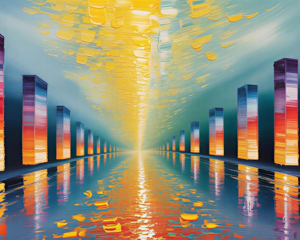 Surreal Impressionistic Oil Painting of Futuristic City