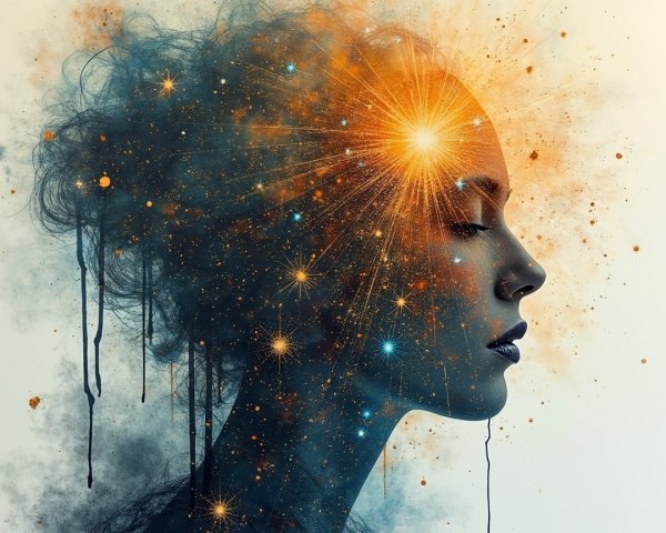 Silhouette of a Woman Against a Cosmic Backdrop
