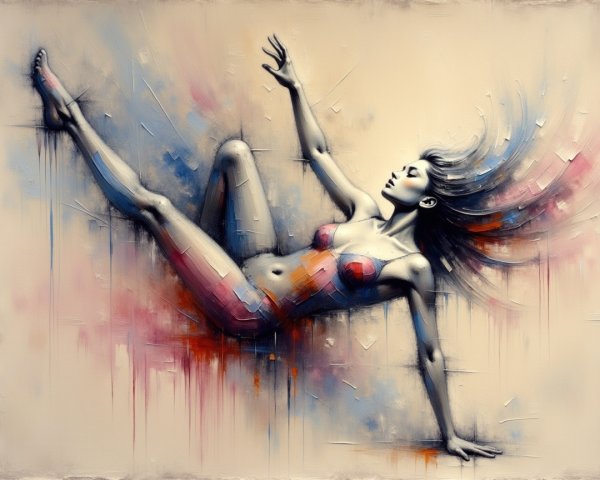 Dynamic Floating Woman in Vibrant Two-Piece Outfit