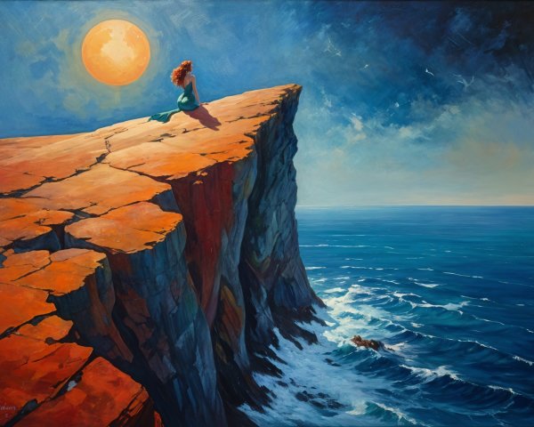 Woman in Green Dress at Dramatic Ocean Cliff