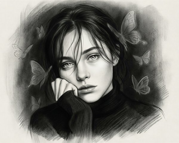 Realistic Charcoal Drawing of a Young Woman