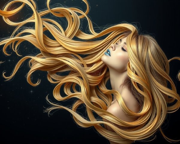 Blonde Woman in Dreamlike Pose with Blue Lips