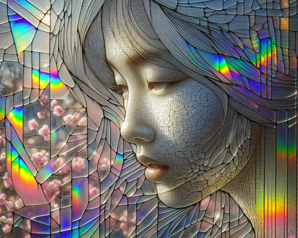 Intricately Designed Stained Glass Portrait of a Woman