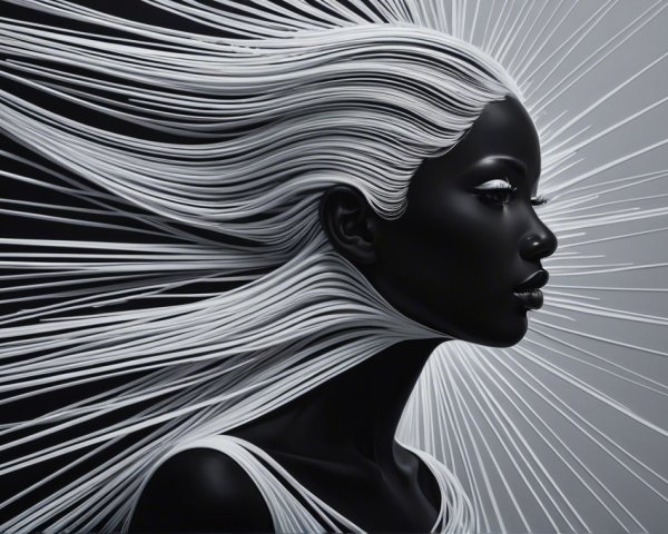 Profile of a Woman with Dark Skin and Flowing Hair