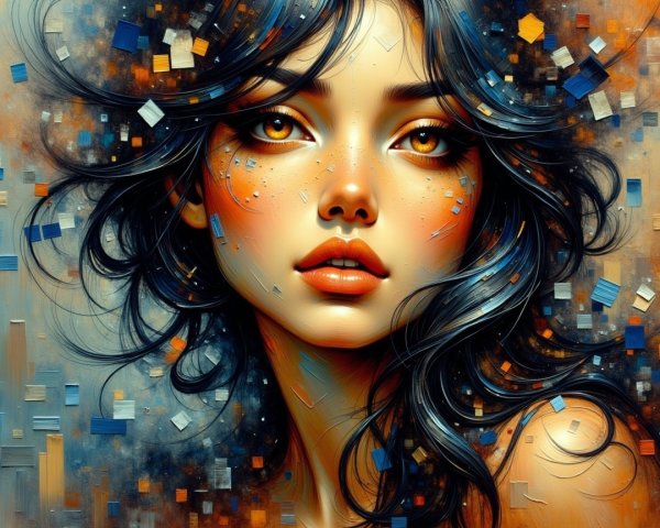 Portrait of a Young Woman with Dark Hair and Freckles