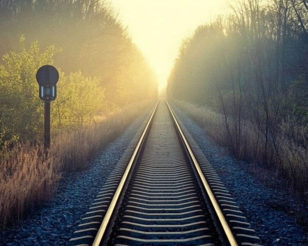 Serene Railway Track Surrounded by Lush Greenery