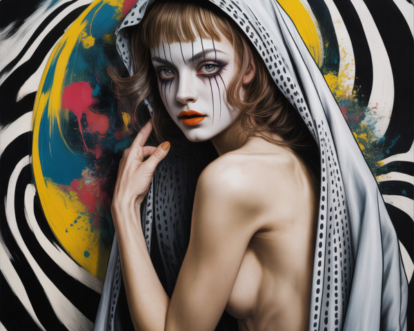 Portrait of a Woman in Sheer White Veil with Abstract Background