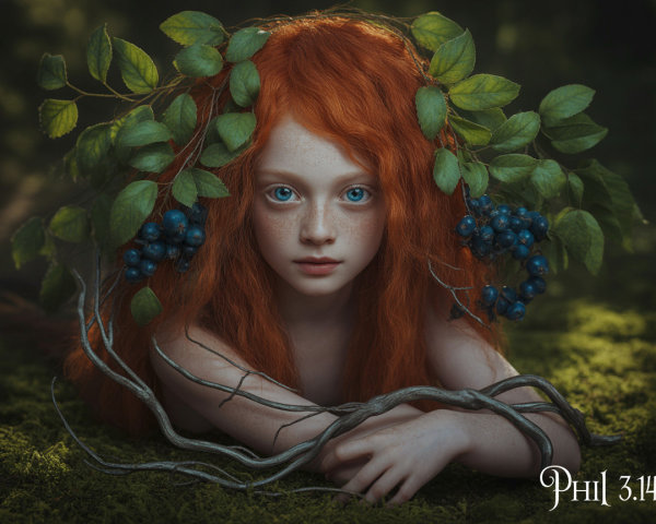 Young girl with red hair in a forest setting