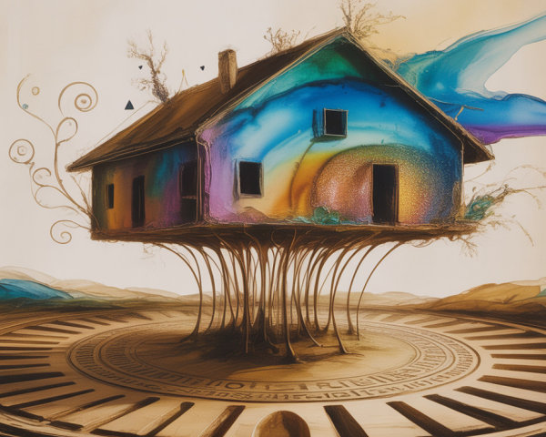 Surreal Pastel Artwork of a Psychedelic House