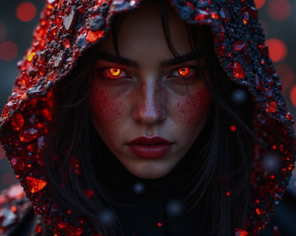 Portrait of a Young Woman with Fiery Orange Eyes