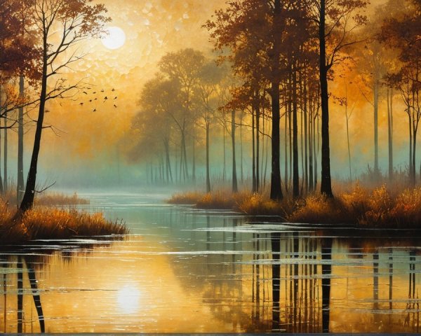 Tranquil Autumn Landscape with River and Foliage
