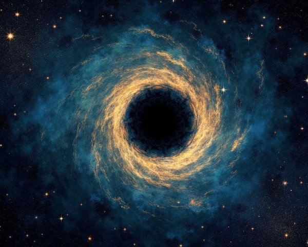 Cosmic Scene with Black Hole and Starry Sky