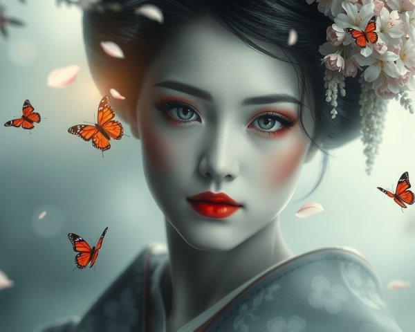 Ethereal Portrait of Young Woman in Traditional Attire