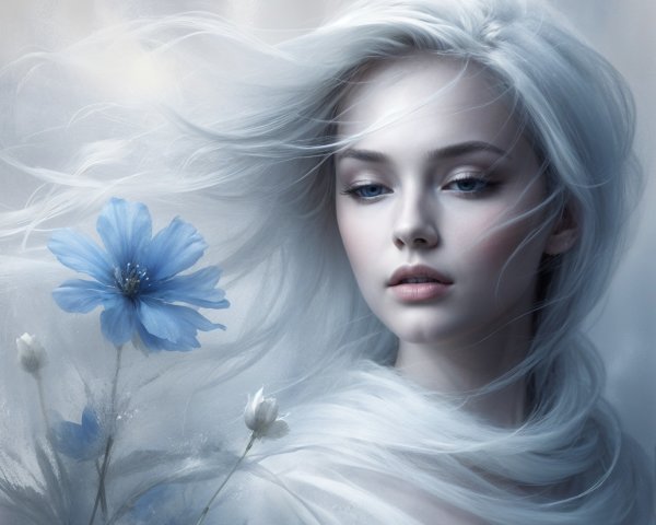 Ethereal Portrait of a Young Woman with White Hair