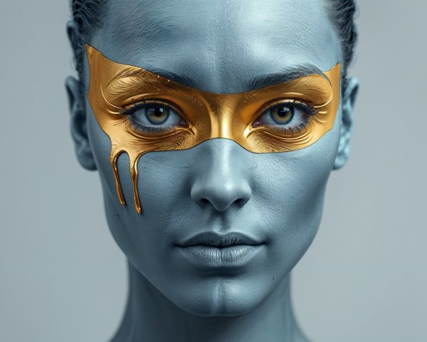 Portrait of a Woman with Blue Skin and Gold Mask