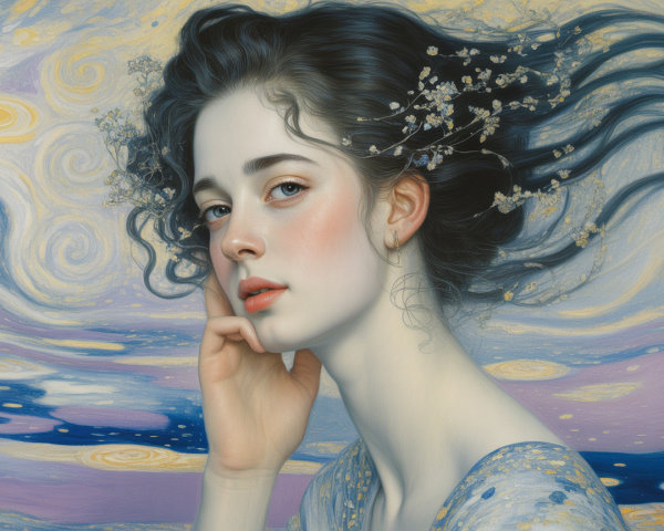 Serene Portrait of a Young Woman with Flowers