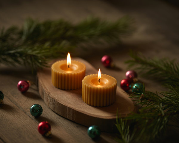 Festive Candle Arrangement with Holiday Decorations