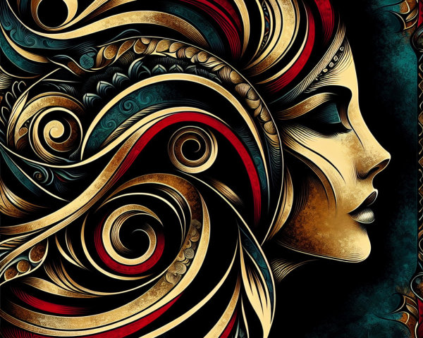 Stylized Profile of a Woman with Intricate Hair Design