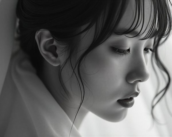 Close-Up Profile of a Young Woman in Monochrome