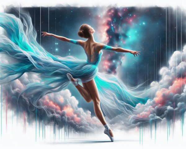 Ballerina Dancing in a Cosmic, Ethereal Setting