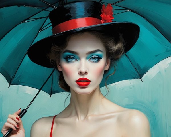 Vintage Glamorous Portrait of a Woman with Umbrella