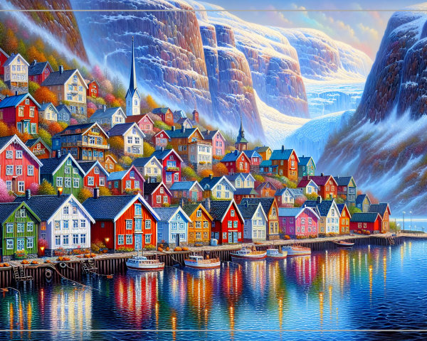 Picturesque Village by Fjord with Colorful Houses