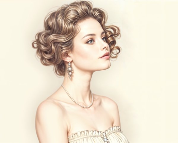 Young woman with defined curls and elegant accessories