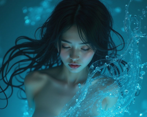 Serene Woman Submerged in Ethereal Water Scene