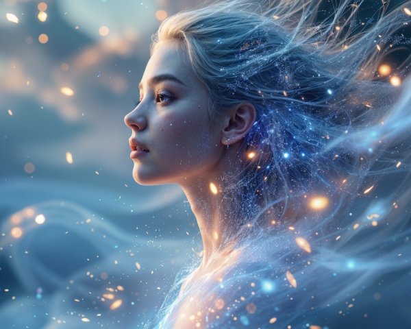 Ethereal Figure in Dreamlike Background with Magic Hues