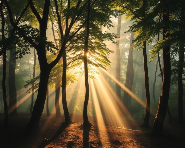 Sunlight Filtering Through a Dense Forest Canopy