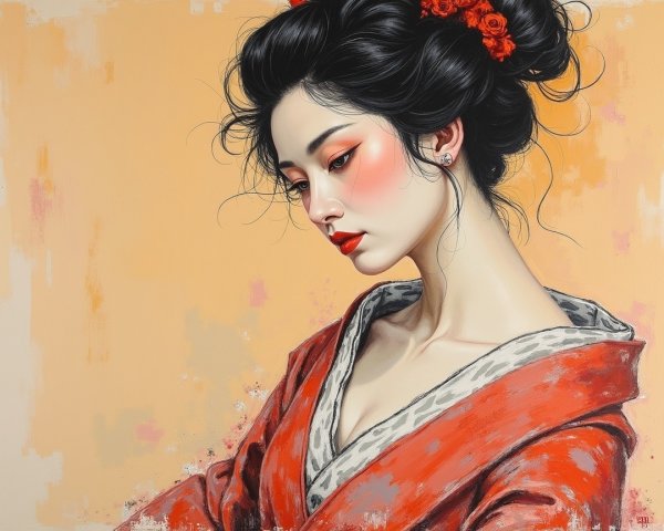 Portrait of a Young Woman in a Traditional Kimono