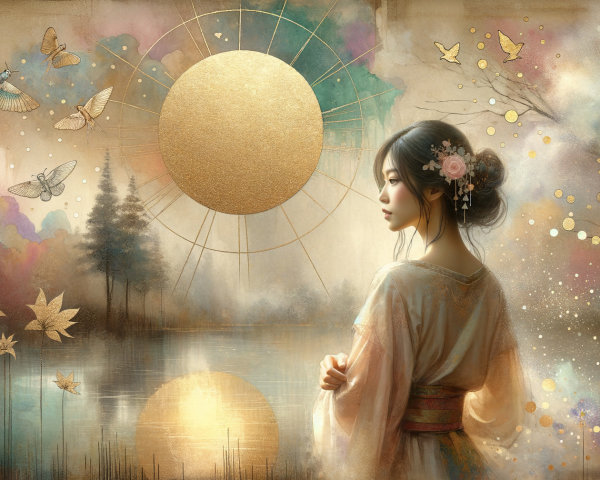 Serene Figure Contemplating a Radiant Sun in Nature