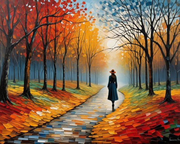 Vibrant Autumn Landscape with Solitary Stroll