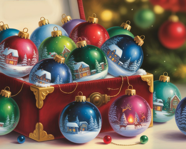 Colorful Christmas Ornaments in Decorative Box
