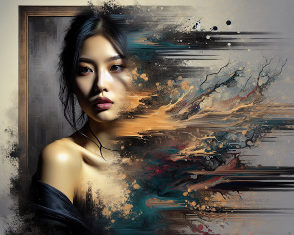 Portrait of a Woman in Abstract Colorful Background