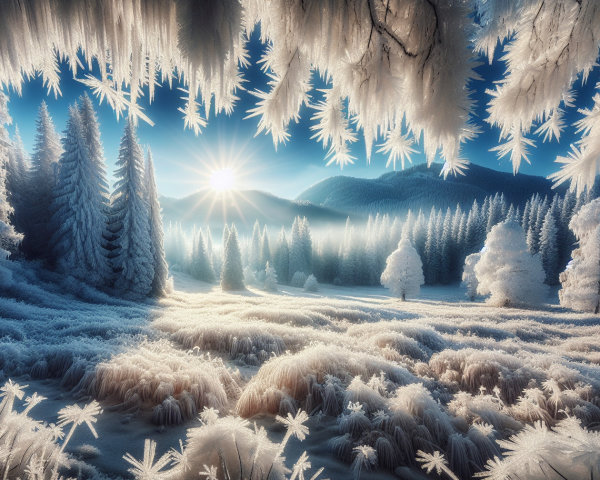 Serene Winter Landscape with Frosted Trees and Snow