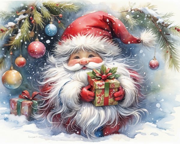 Cheerful Santa Claus in Snowy Holiday Scene