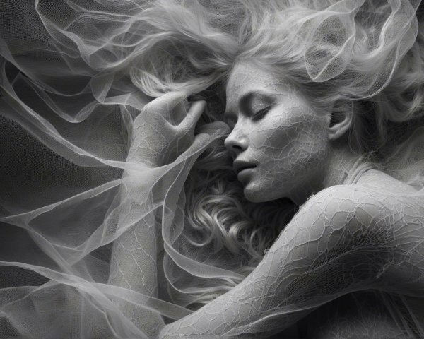 Monochrome Close-Up of Woman with Textured Skin