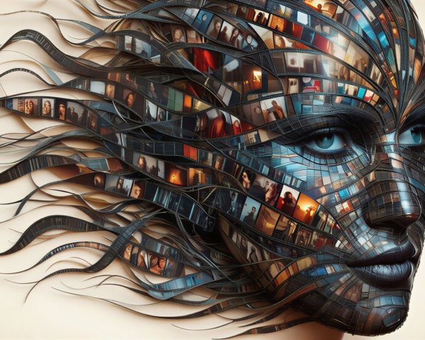 Intricate Woman's Face Made of Film Stills