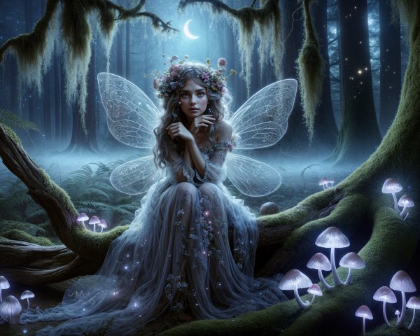 Fairy in Enchanted Twilight Forest Setting